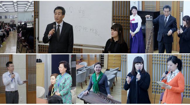 来自西安音乐学院民乐系的翟源教授，向韩国师生们介绍了西安音乐学院民乐系的发展、荣誉、精神及理念，李瑜教授为大家讲解“秦筝”这一陕西特色的乐器、流派及演奏方法，并进行了示范演奏。来自中国天津音乐学院的王小月教授，向现场的韩国学生们讲述中国的传统音乐及古筝这门乐器的发展历程及演奏方法，由杨益教授进行现场示范演奏。来自中国的各位教授，凭借其专业造诣，不负使命精彩的讲座，引发了韩国师生们对中国民族音乐器乐的浓厚兴趣，现场响起阵阵掌声……